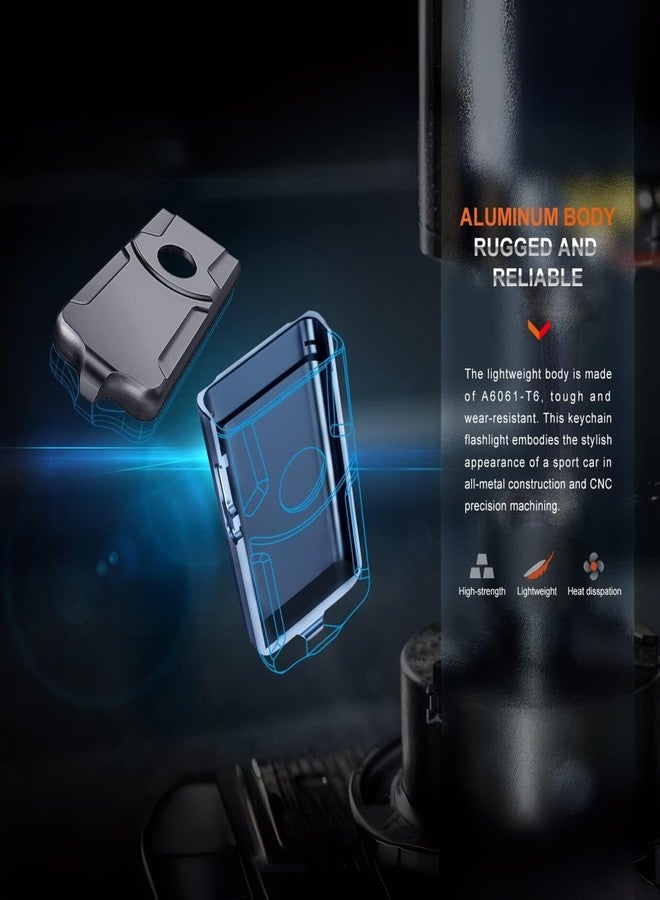 فينيكس مصباح يدوي Fenix E03R v2.0 للمفاتيح، رمادي، 500 لومن ساطع، قابل لإعادة الشحن عبر منفذ USB-C، مزود بمصباح LED أحمر (أزرق عاصف) - Image 2